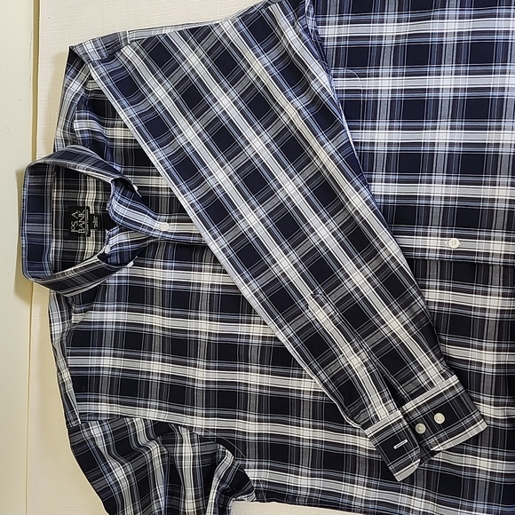 Jos. A. Bank Blue, White & Gray Plaid, Button Down, Long Sleeve, Men's Shirt - Picture 4 of 9